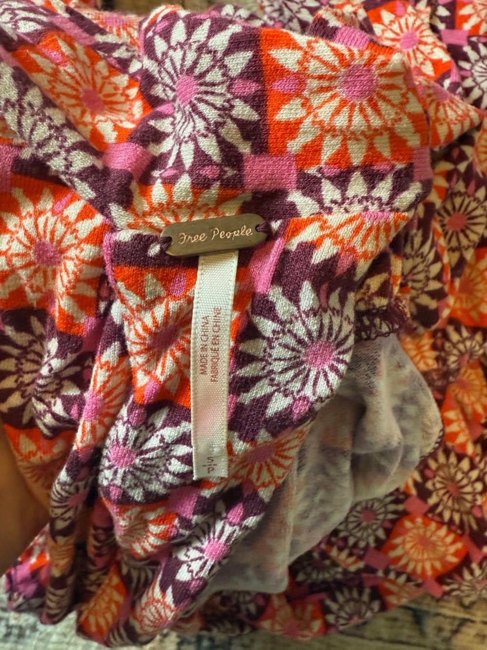 Free People- Patterned Flare Jumper Brown and Pink- S - Picture 3 of 3